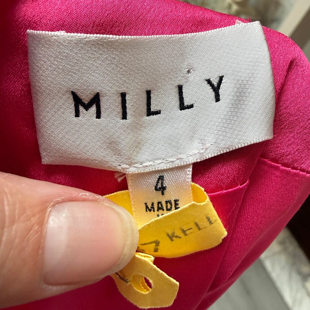 Milly Stella Satin Red Pink Colorblock Tie Waist Long Sleeve V-Neck Mini Dress 4 - Picture 4 of 8